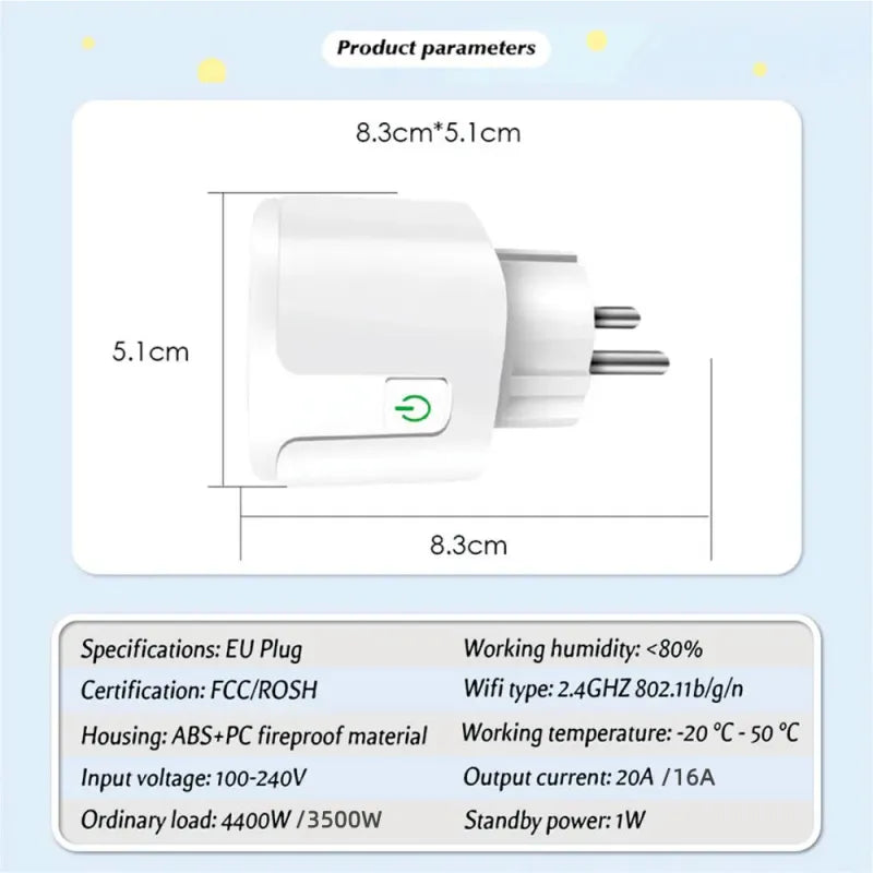 Caractéristiques techniques prise EcoPlug - 16A Wi-Fi